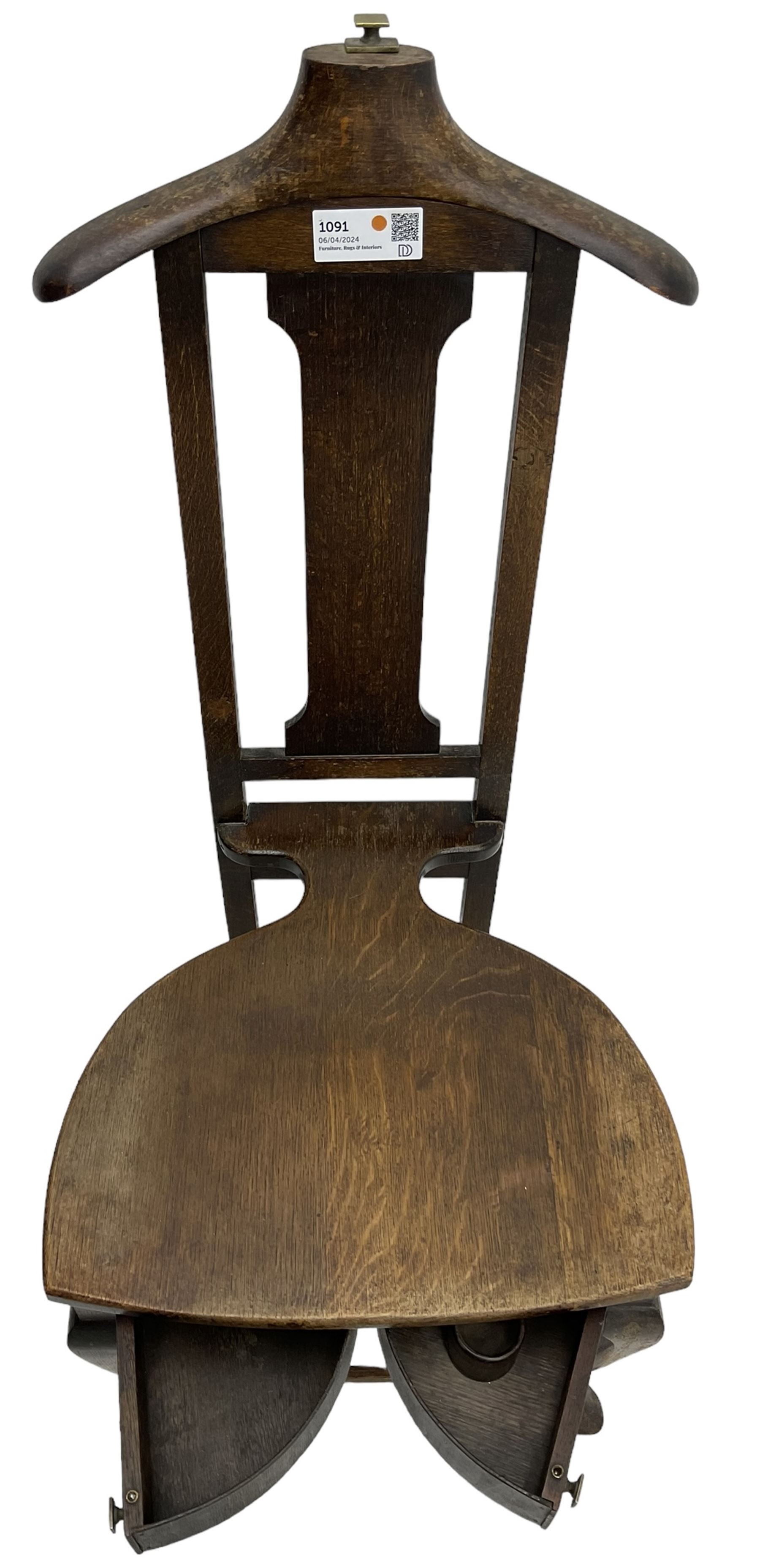 Papworth Industries Cambridge - early 20th century patented oak Gentleman's valet chair, fitted with two drawers to apron