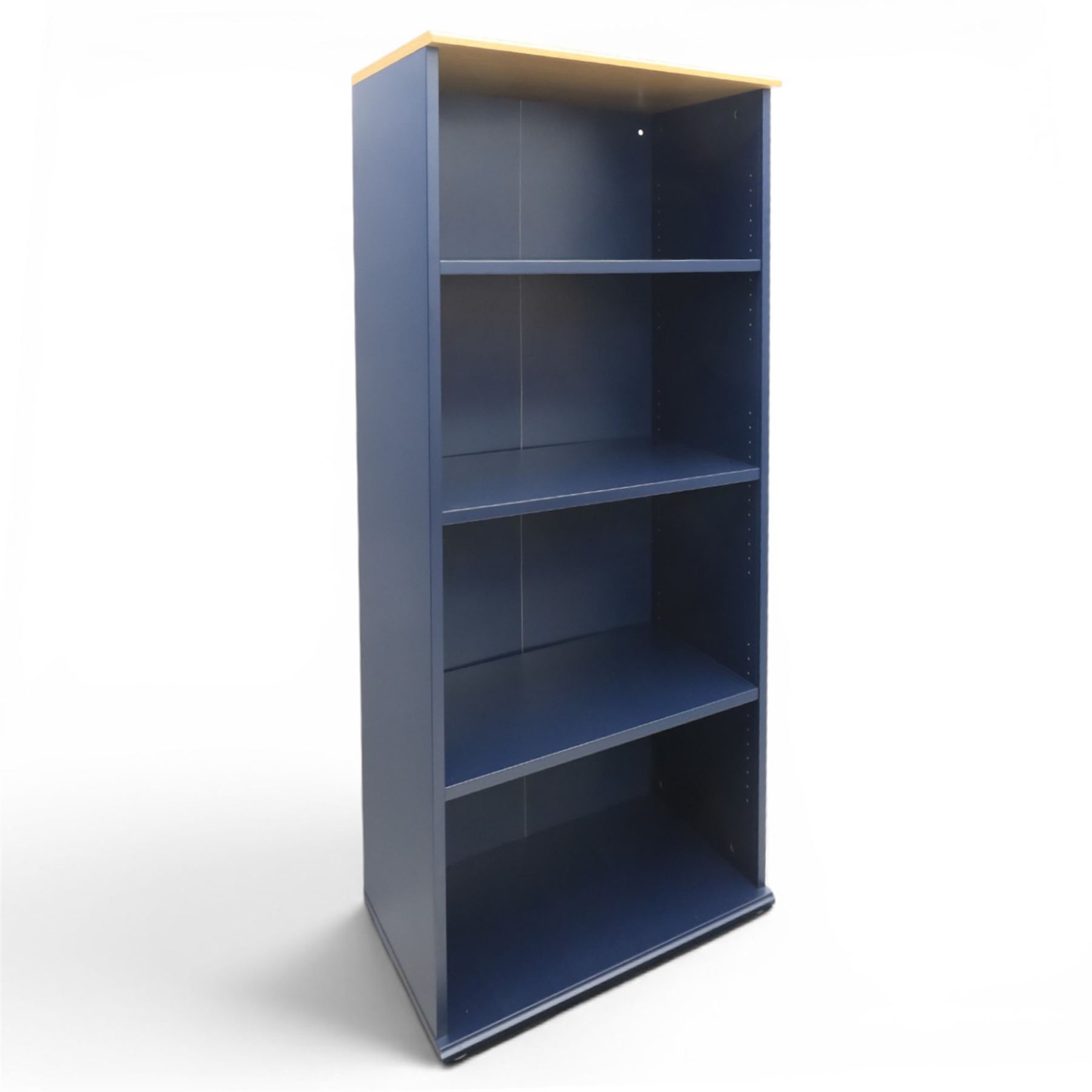 IKEA - 'Skruvby' bookcase in blue with oak top and three adjustable shelves