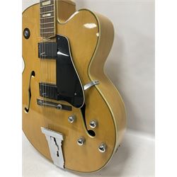 1980s Korean Antoria Jazzstar hollow body electric guitar, in blonde finish with inlaid fretboard, model no E G794, L109cm