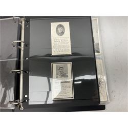 Modern loose leaf album of WW2 German postcards, photographs and other paper ephemera including Adolf Hitler, Luftwaffe, comic, soldier and group portraits, memorial cards, propaganda images, interesting postmarks etc