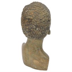 Hand carved soap stone African bust, together with a hardwood bust, stone bust H20cm 