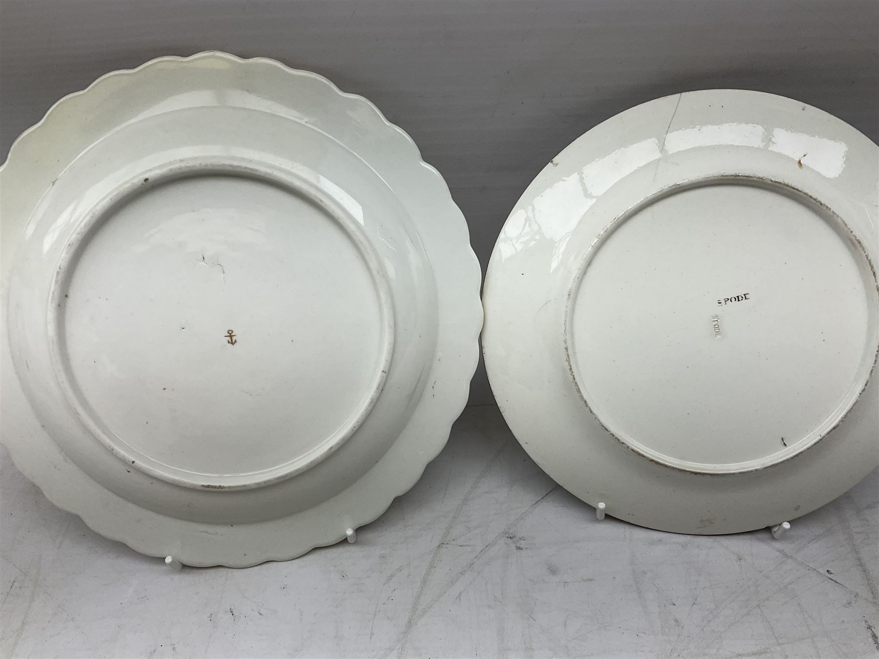 Mid 18th century Chelsea plate with gold anchor mark beneath, decorated with green floral sprays upon plain ground, the moulded cavetto shaped border with gilt rim, (A/F), D22cm, together with early 20th century Adams Tunstall Tokio pearlware slop bowl, Spode plate decorated in the Imari type pallette, with impressed and printed marks beneath, 19th century Indian Tree pattern breakfast cup and saucer, small polychrome enamelled vase and cover in the style of Samson of Paris, with marks beneath, and a pastille burner