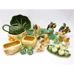  Collection of Sylvac including glazed model of a Scottie Dog, Terriers, Rabbits etc, two Sylvac planters, Royal Doulton The Old Balloon Seller & The Balloon Man & other ceramics   