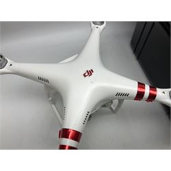 DJI Phantom 2 Vision Plus 3.0 drone, with controller, battery pack, blades, chargers and other accessories in fitted foam lined hard plastic case