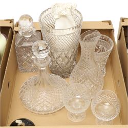Keith Murray for Wedgwood - pair of tots decorated with weather vanes, assorted table glass, five Swarovski glass items, silver and plated decanter labels, plated brandy glass warmer etc in three boxes