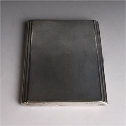 1930s silver cigarette case, with stepped design and engine turned decoration, hallmarked Clark & Sewell, Chester 1938, H11cm