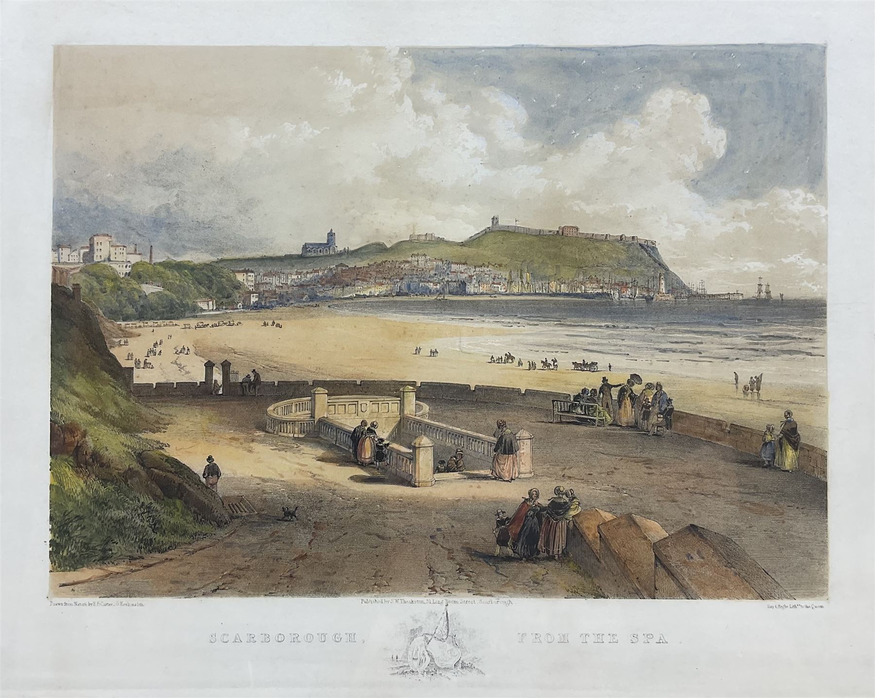 George Hawkins Jnr (British 1809-1852) after Henry Barlow Carter (British 1804-1868): 'Scarborough from the Spa', lithograph with hand-colour, printed by Day and Haghe, London (1830-1852) pub. Solomon Wilkinson Theakston, Scarborough 28cm x 38cm