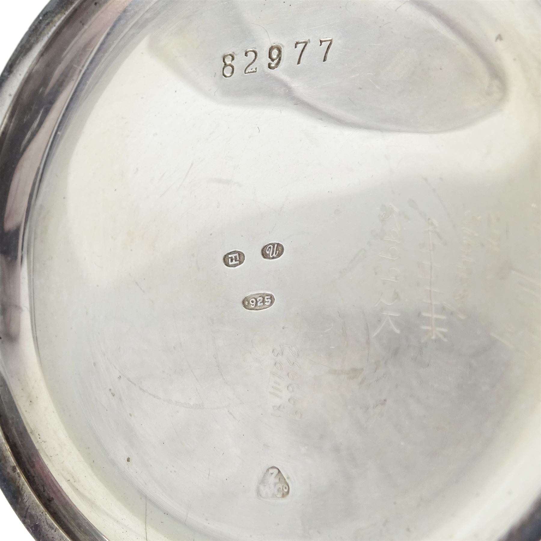 Early 20th century silver open face keyless lever alarm pocket watch by Zenith, white dial with Arabic hour markers and subsidiary seconds dial, retailed by Brook & Son, Edinburgh, case No. 82977, Glasgow import mark 1917