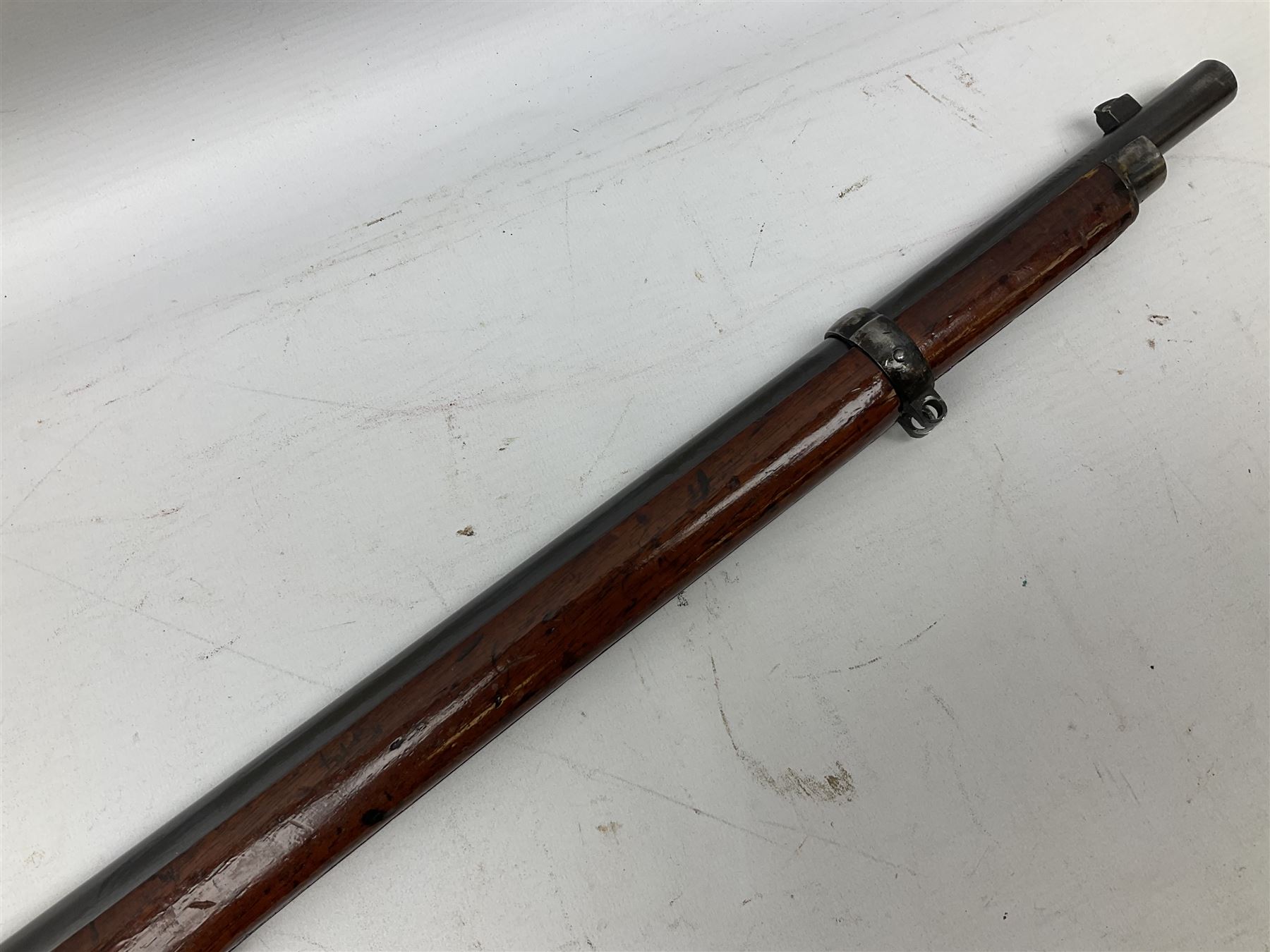 Westley Richards .310 Cadet Martini action rifle, the 63.5cm smooth bored barrel with one barrel band, walnut stock stamped 93/352 with hinged compartment to butt, serial no.3365, L103cm