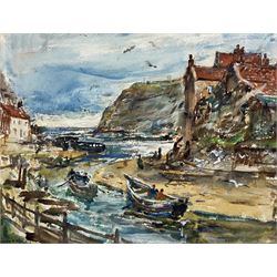Rowland Henry Hill (Staithes Group 1873-1952): Looking Down Staithes Beck, watercolour signed and dated 1942, 26cm x 34cm (mounted)