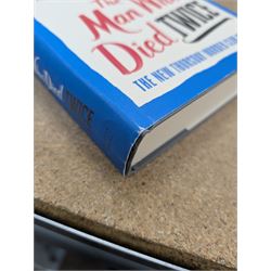 Eight first edition books, comprising signed Bob Mortimer 'And Away' autobiography, signed Richard Coles 'Murder Before Evensong' and six Richard Osman books, including 'The Thursday Murder Club' and 'The Last Devil To Die', with two Richard Osman signed bookplates