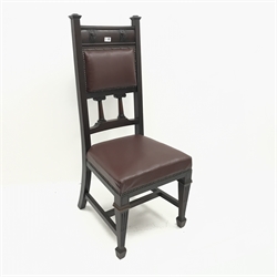 Edwardian mahogany framed hall chair, leather studded back and seat, square tapering supports, W49cm