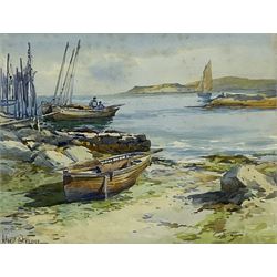 Albert George Strange (British c.1855-1917): Scottish Inlet with Fishing Boats on the Shoreline, watercolour signed 20cm x 26cm