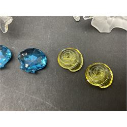 Swarovski Crystal sea creatures, comprising lion fish and dolphin, both with coloured elements, together with two seahorses, two small fish groups, butterfly fish, longnose butterfly fish and six coloured shells, tallest H8.5cm