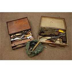  Two vintage suit cases with various hand tools  