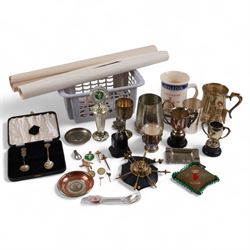 Collection of sporting tankards and trophies, awarded to Colin Appleton former Scarborough FC manager, together with two Spanish posters, cigarette cards and other souvenirs