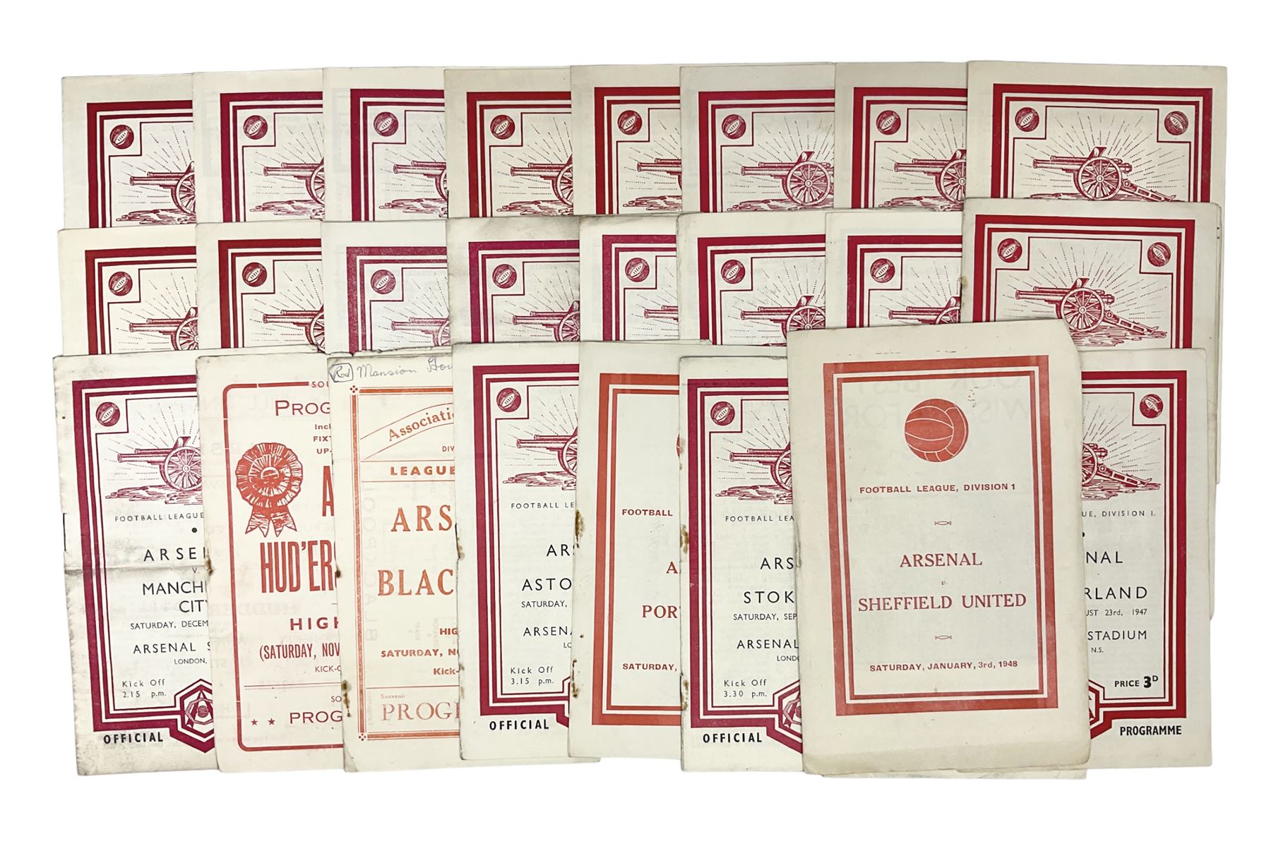 Arsenal F.C. - twenty-five home programmes 1947/48 including Division One, F.A. Cup, Football Combination Cup (Reserves) and a Friendly Match; some Souvenir editions and duplicates (25)