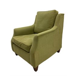 Wesley-Barrell two seat sofa and pair of matching armchairs, upholstered in sage linen fabric