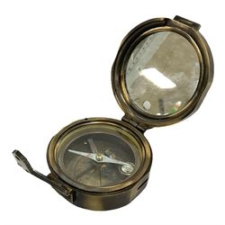 Brass military compass marked Brinton Compass, Thos Evans and Son London, L9cm