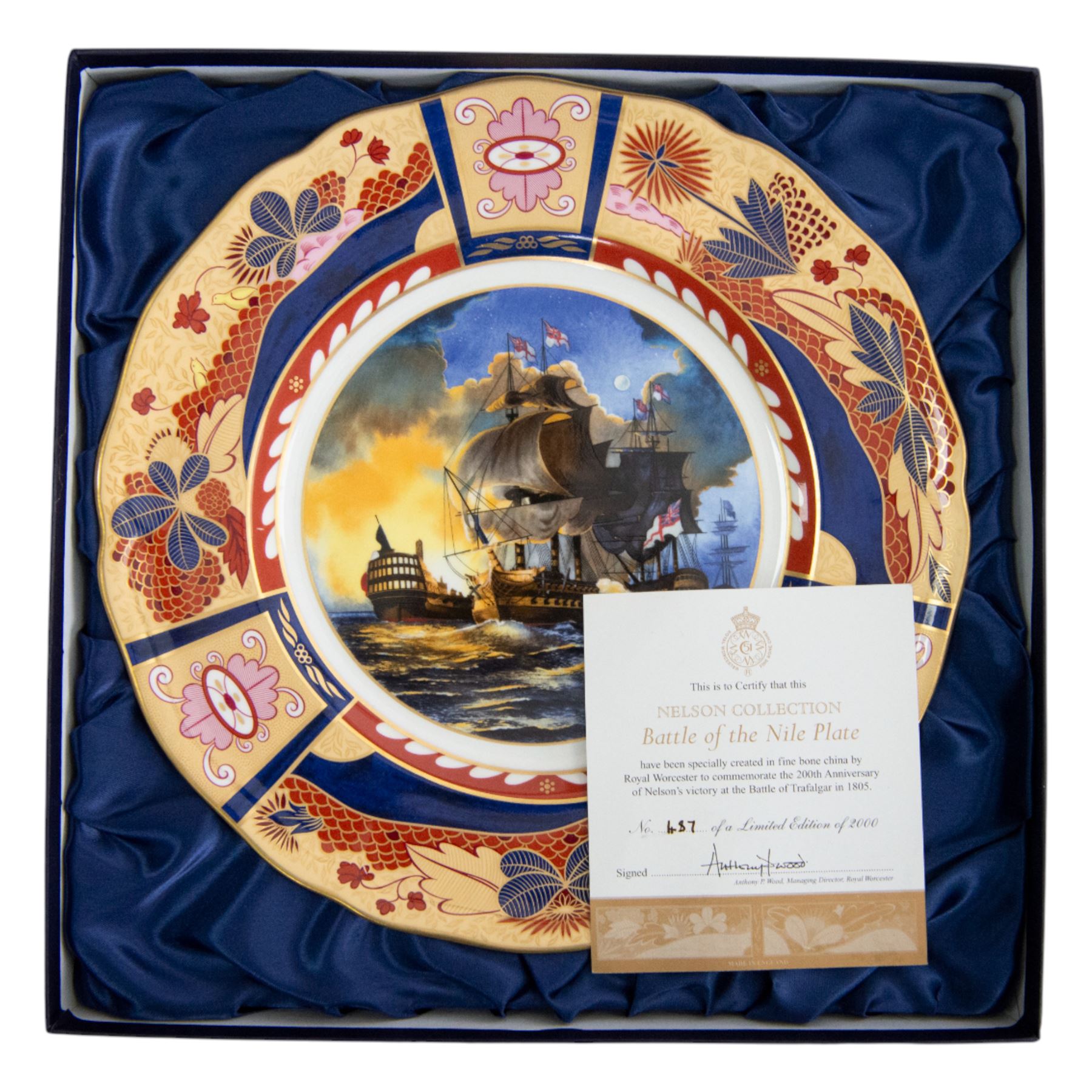 Royal Worcester seven Nelson collection plates, limited edition, comprising two Battle of Cape St Vincent, two Battle of Trafalgar, two Battle of Copenhagen and Battle of the Nile, all with certificates and original boxes 