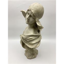 Resin bust of a lady in a headscarf, H58cm
