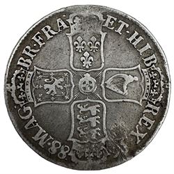 James II 1688 silver crown coin, stamped 'ES' to obverse