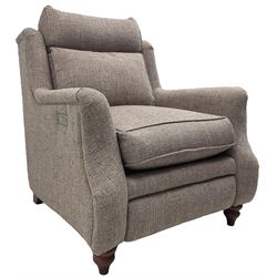 Parker knoll -  'Newbury' two-seat sofa (W148xm, H103cm, D100cm); and matching armchair with electric rising footrest (W85cm); upholstered in lavender fabric 