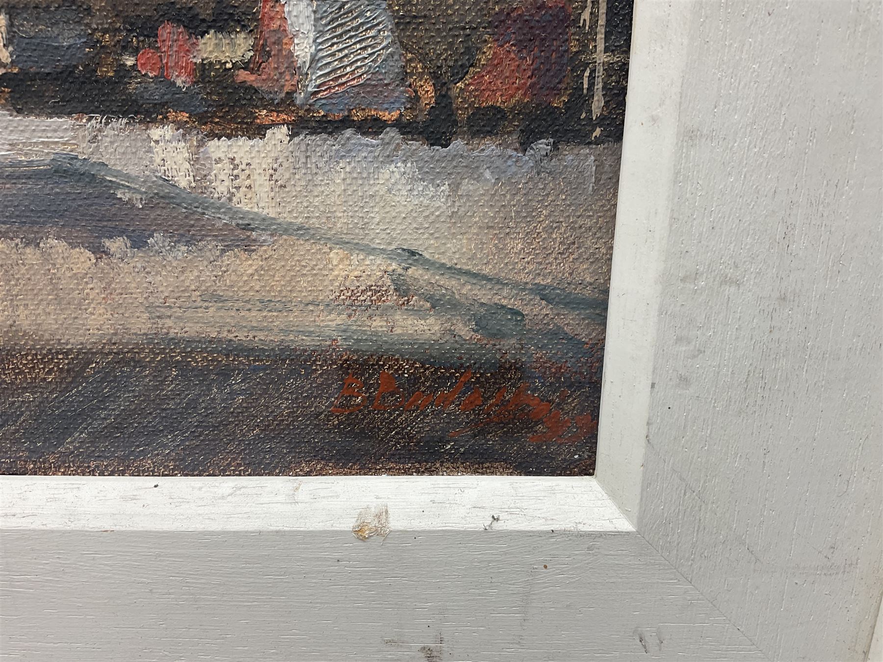 Bohuslav Barlow (Czechoslovakia 1947-): Northern Street Scene, oil on canvas laid on board signed and indistinctly dated 30cm x 39cm 