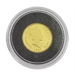 Queen Elizabeth II Cook Islands 1995 fine gold 1/25 ounce 'Moonlanding' coin from 'The Smallest Gold Coins of the World Collection', with certificate