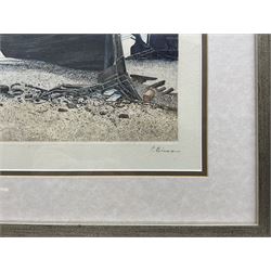 Donald Bosher (British 1912-1977): 'Near Northampton', watercolour, signed and titled verso 35cm x 51cm; Paul Bisson (British 1938-): 'Oulton Broad', limited edition etching signed titled and numbered 112/250 in pencil, 21cm x 30cm (2)