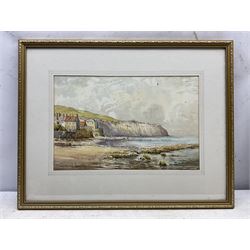 Edward H Simpson (British 1901-1989): 'Robin Hood's Bay from the Beach', watercolour signed, titled on label verso 28cm x 43cm