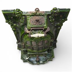 Art Nouveau French green enamelled cast iron stove by Deville & Cie