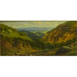 English School (19th /20th century): Upland scene with Sheep Grazing, oil on oak panel unsigned 13cm x 28cm  