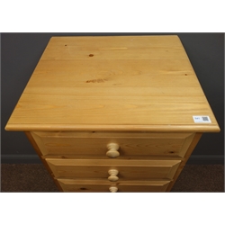  Solid pine six drawer pedestal chest with turned handles W52cm, D46cm, H109mm  
