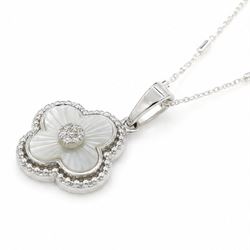 Silver cubic zirconia and mother of pearl flower head pendant necklace, stamped 925