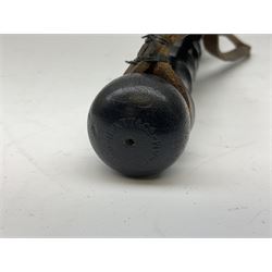 British Transport Police Custodian helmet with Queen's Crown plate; Hiatt & Co ebonised hardwood patrol truncheon; and pair of Hiatts 1960 hand-cuffs (3)