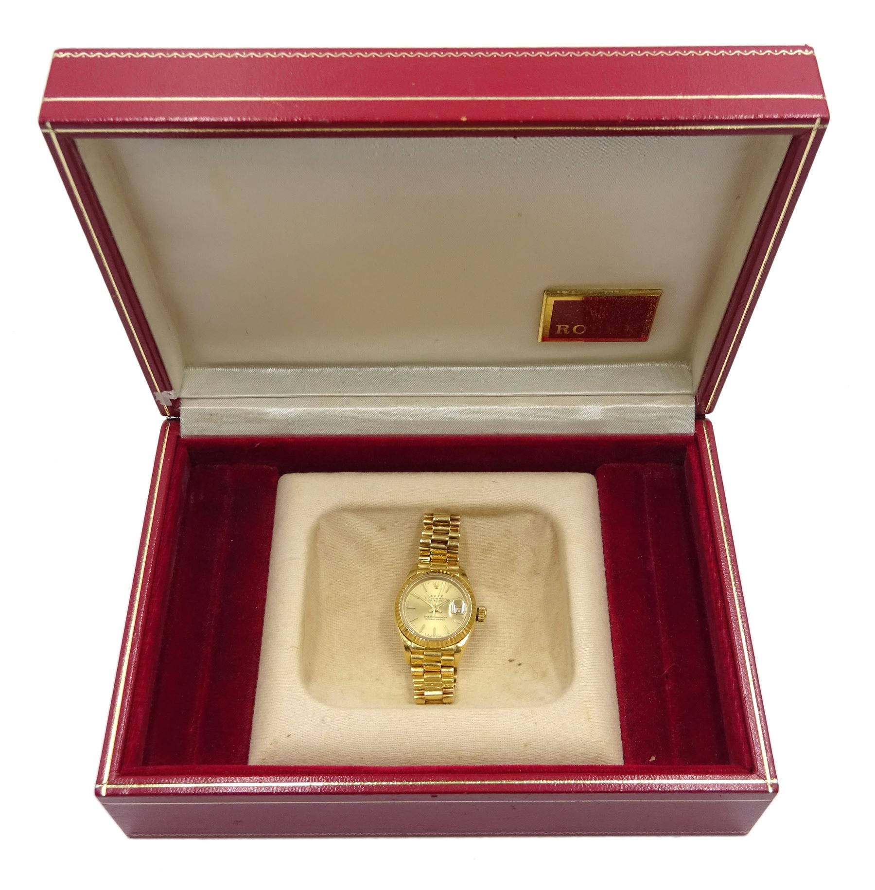 Rolex Oyster Perpetual Datejust ladies automatic 18ct gold bracelet wristwatch, circa 1989, model No. 69178, serial No. L395850, boxed