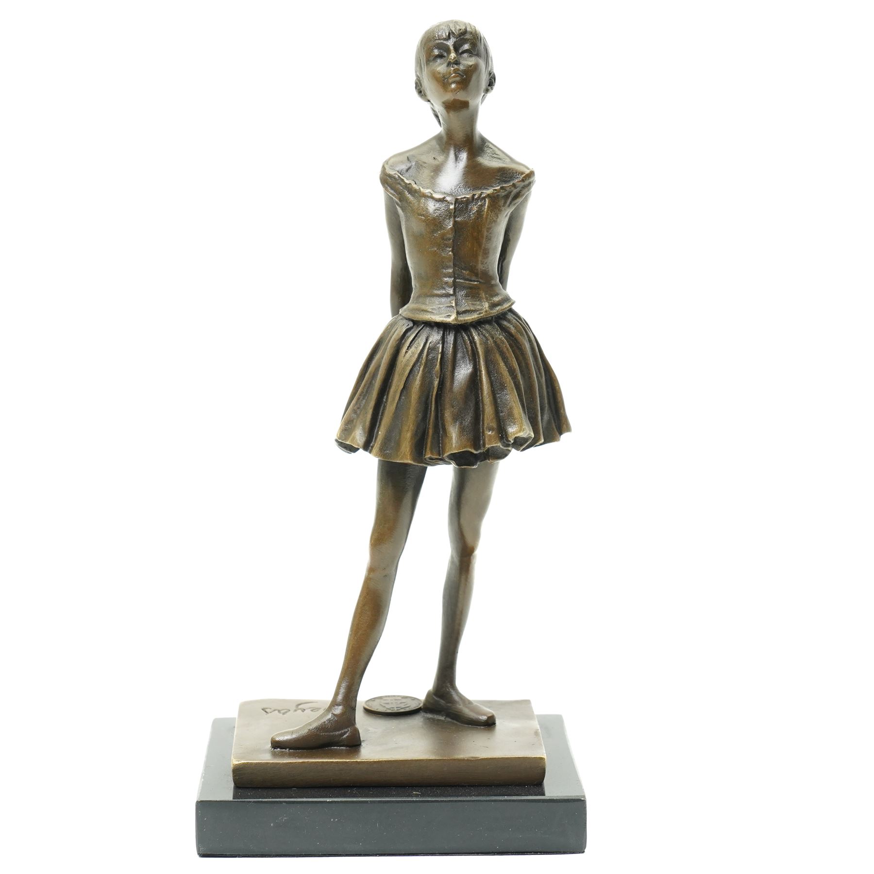 After Edgar Degas - Bronze figure of a ballerina 'La Petite Danseuse de Quatorze Ans' with signature and foundry mark on rectangular base H19cm