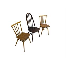 Ercol - pair '391 All-Purpose Windsor Chairs', beech and elm stick-back side or dining chairs; and Ercol - '365 Quaker Windsor Chair' (3)