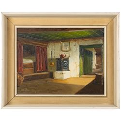 Osvald Rasmussen (Danish 1885-1972): Bedroom Interior, oil on canvas signed 26cm x 34cm