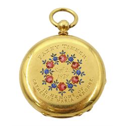 Victorian 18ct gold open face key wound cylinder ladies pocket