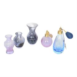 Four Caithness perfume bottles, together with seven Caithness vases 