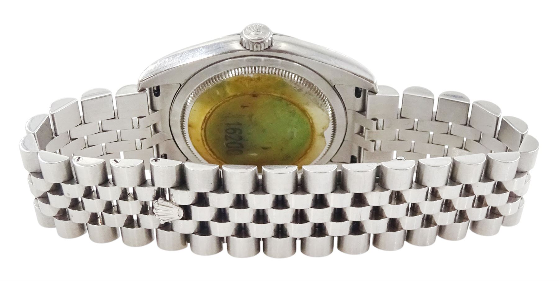 Rolex Oyster Perpetual Datejust gentleman's stainless steel automatic wristwatch, circa 2006 / 2007, Ref. 116200, serial No. Z407519, salmon pink dial with Roman numerals, on Rolex Jubilee bracelet with fold-over clasp, boxed with papers