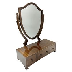 19th century inlaid mahogany dressing table mirror, with three drawers to base, H58cm