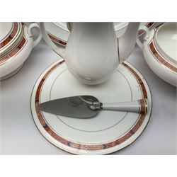 Royal Worcester Beaufort pattern tea and dinner wares, including seven dinner plates, eight side plates, thirteen dessert plates, six bowls, eight soup bowls, sauce boat on stand, cake plate, covered tureen, coffee pot, milk jug etc (51) 