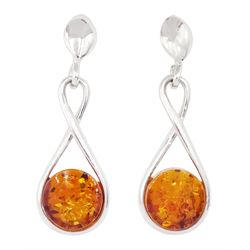 Pair of silver amber pendant stud earrings, stamped 925
