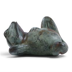 Bronze figure of resting frog, H10cm