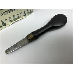 Riling Ray: The Powder Flask Book. 1992 R&R Books facsimile edition of the 1953 original; four powder measures including two by G. & J.W. Hawksley with horn handles; 16-bore combined spent cartridge and broken case remover; and turnscrew screw-driver (7)