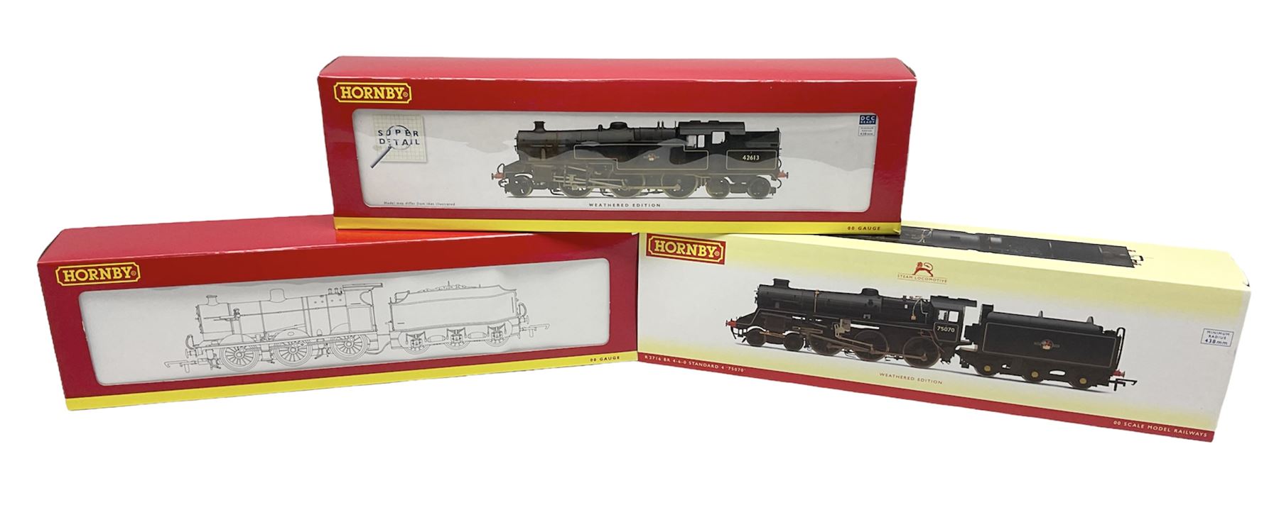 Hornby '00' gauge - Class 75000 4-6-0 locomotive Standard 4 no. 75070, Class 4F 0-6-0 'LMS Fowler' no. 4312 and Stanier Class 4P 2-6-4T locomotive no. 42613, all DCC ready (3)
