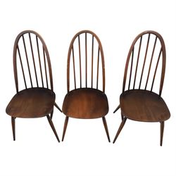 Ercol - set of six 'Quaker' dark elm chairs, high back hooped chairs, on tapering supports